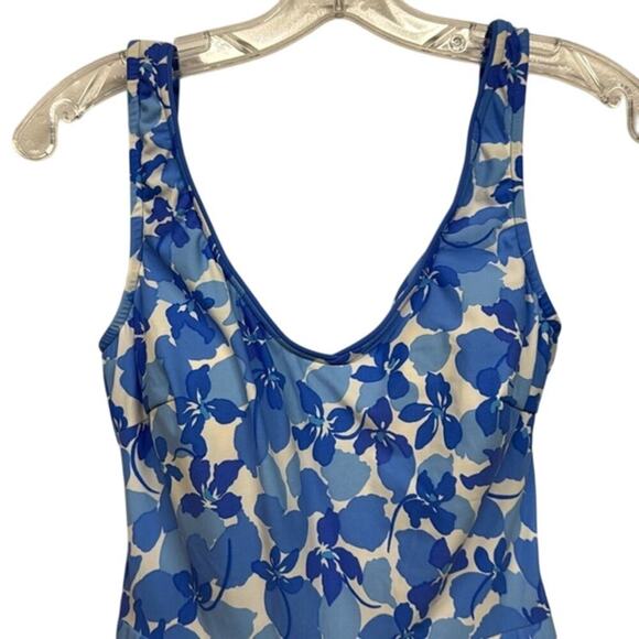 Women's One Piece Seawaves Blue White Floral Swim Dress Swimsuit Bathing Suit 10 - Picture 3 of 10